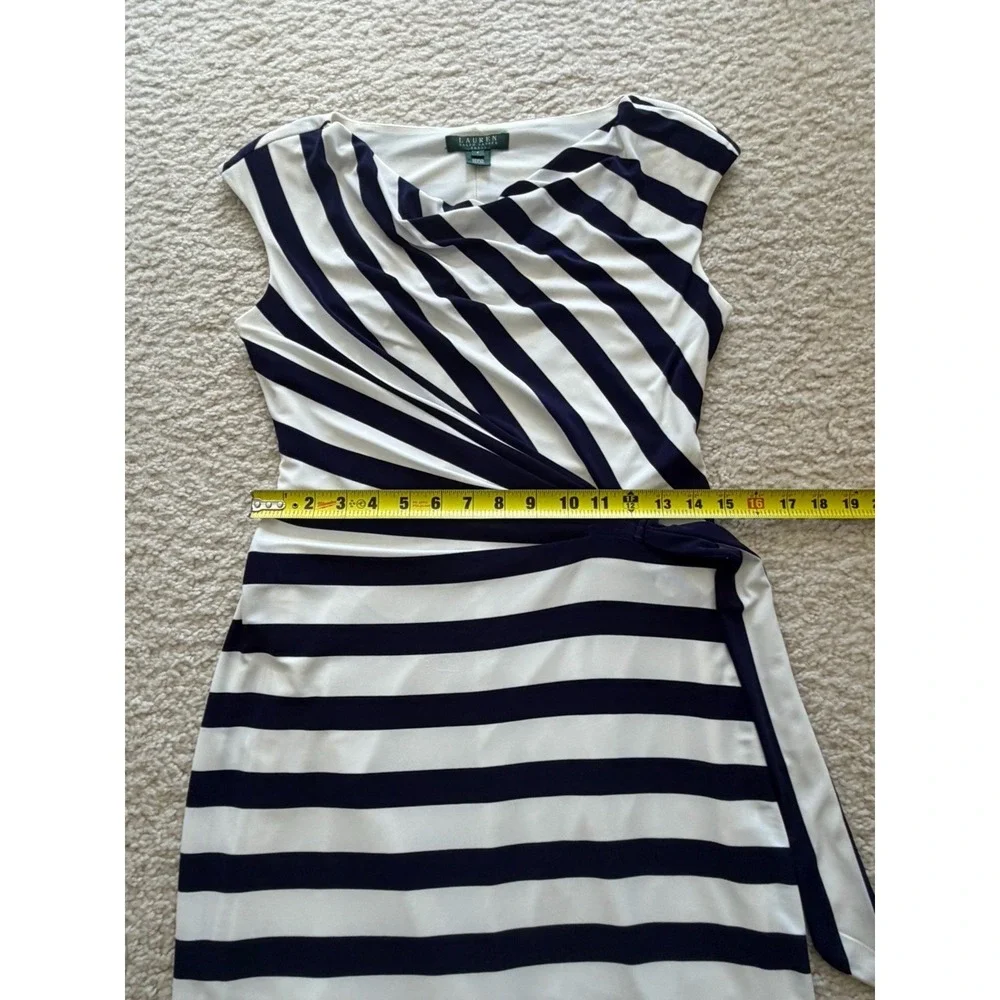 Ralph Lauren Striped Sheath Dress Side Tie Navy White Size 4 - Picture 14 of 15